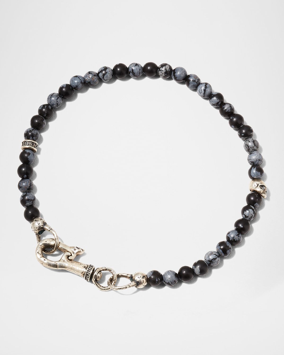 Men & apos;s Skull Obsidien Beaded Bracelet