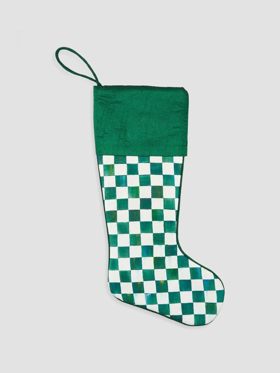 MacKenzie-Childs Merry Christmas Emerald Check Stocking