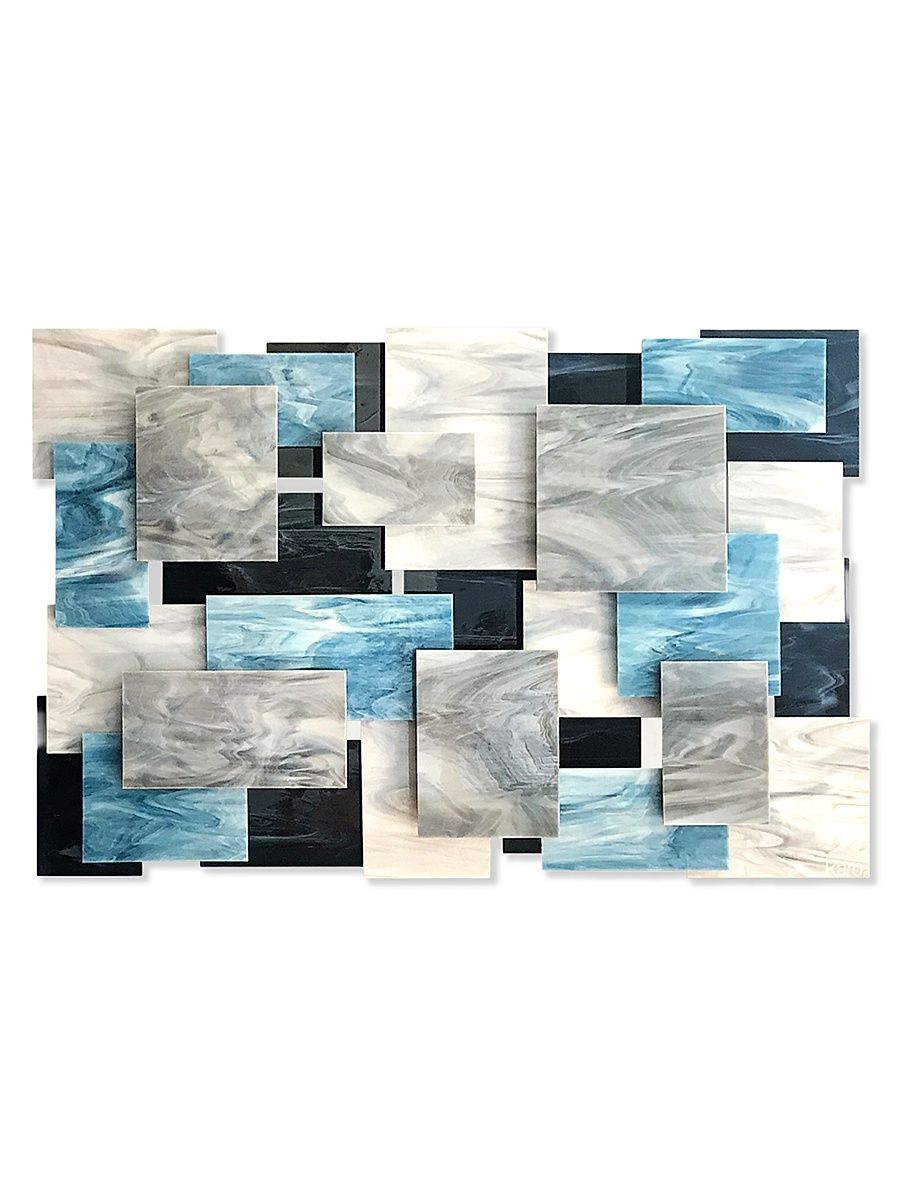 Arctic Abstract Glass & Metal Wall Sculpture - Blue