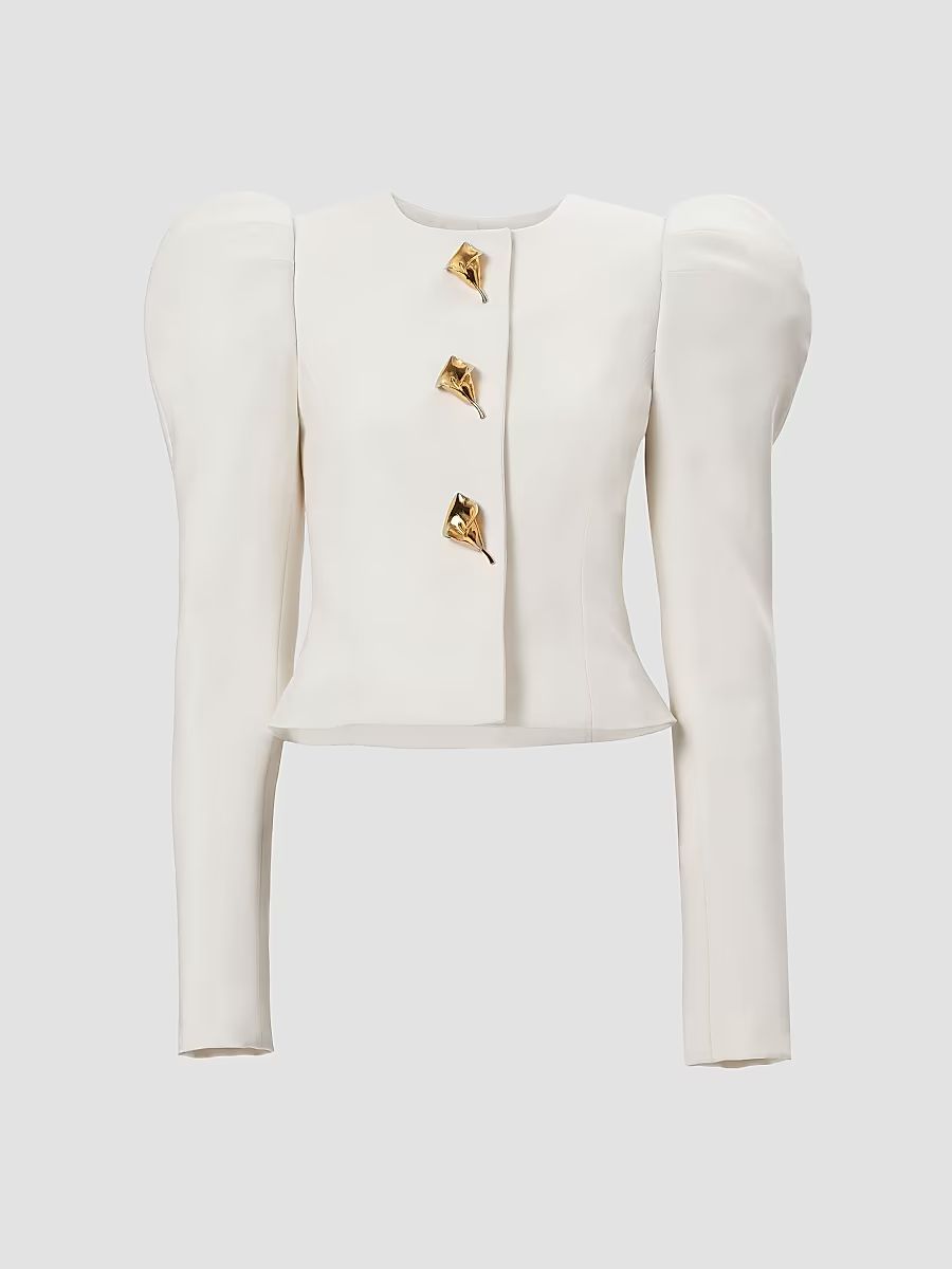 Carolina Herrera Women's Stretch-Wool Puff-Sleeve Jacket - Ivory - Size 8