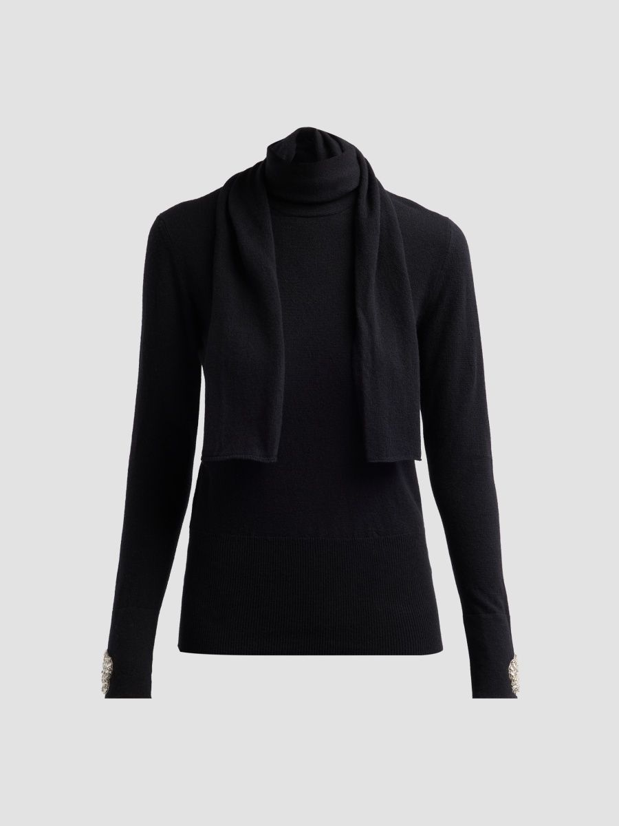 Chiara Boni La Petite Robe Women's Reum Scarf Turtleneck Sweater - Black - Size XS