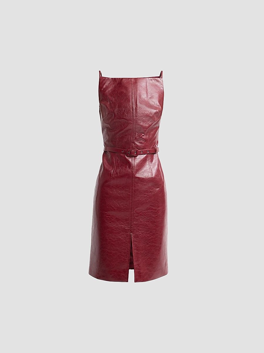 Women's Zivana Faux Leather Belted Mini Dress - Oxblood - Size 10