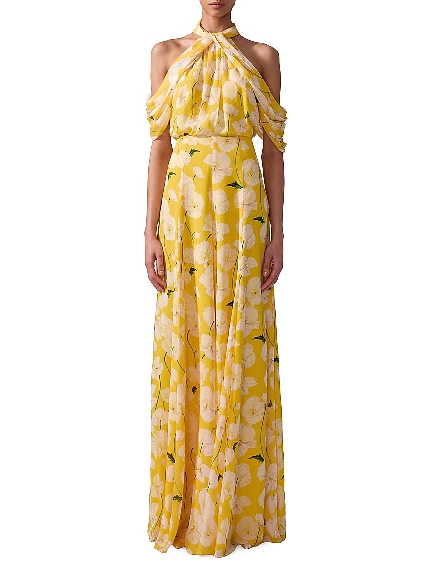 Women's Floral Halter Silk Top - White Multi - Size 10