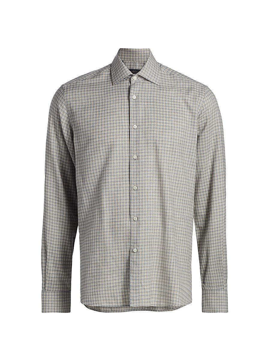 Men's COLLECTION Check Wool-Blend Shirt - Grey - Size XXL