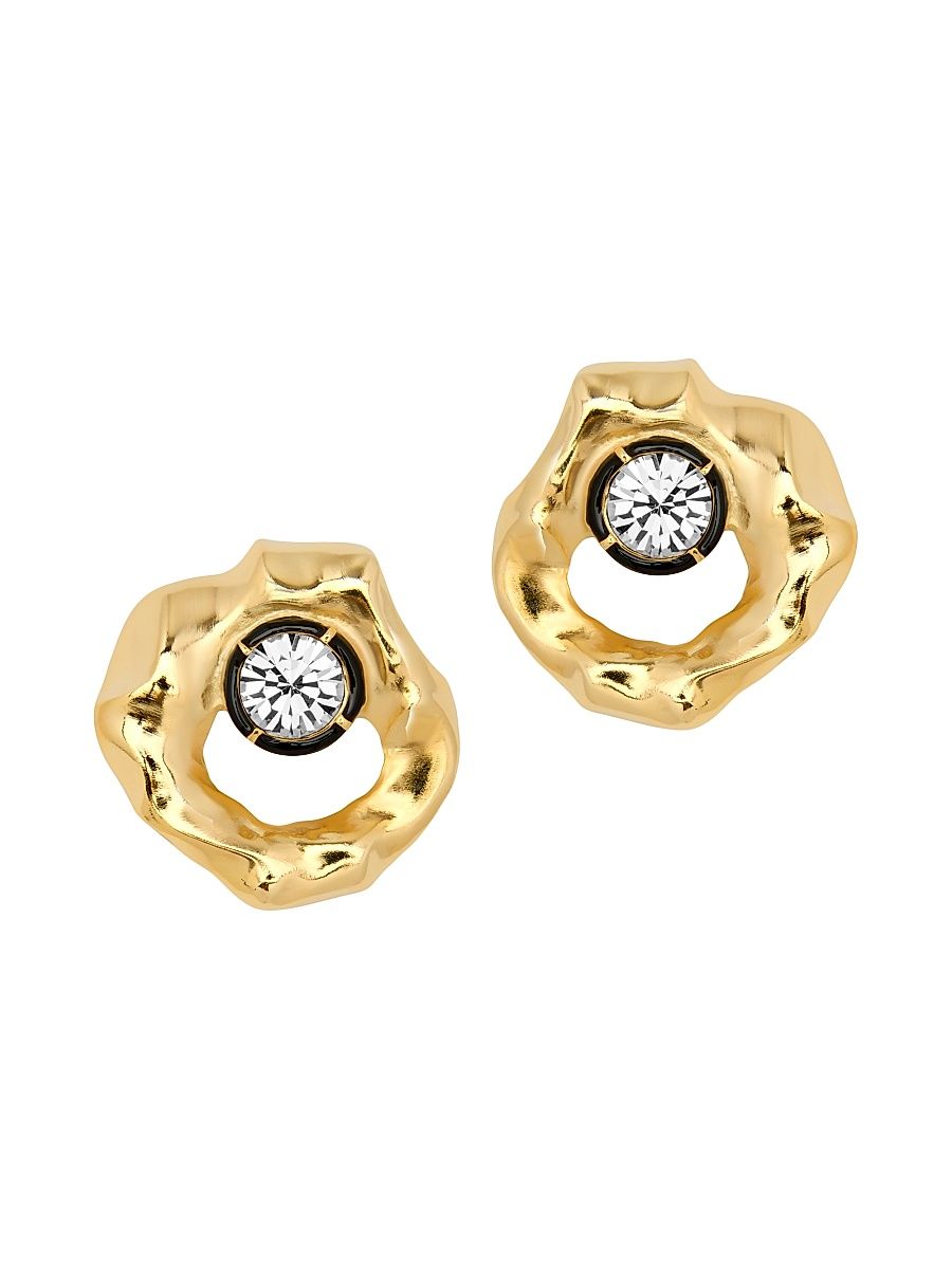 Women's 14K-Gold-Plated, Crystal & Enamel Textured Round Stud Earrings - Crystal