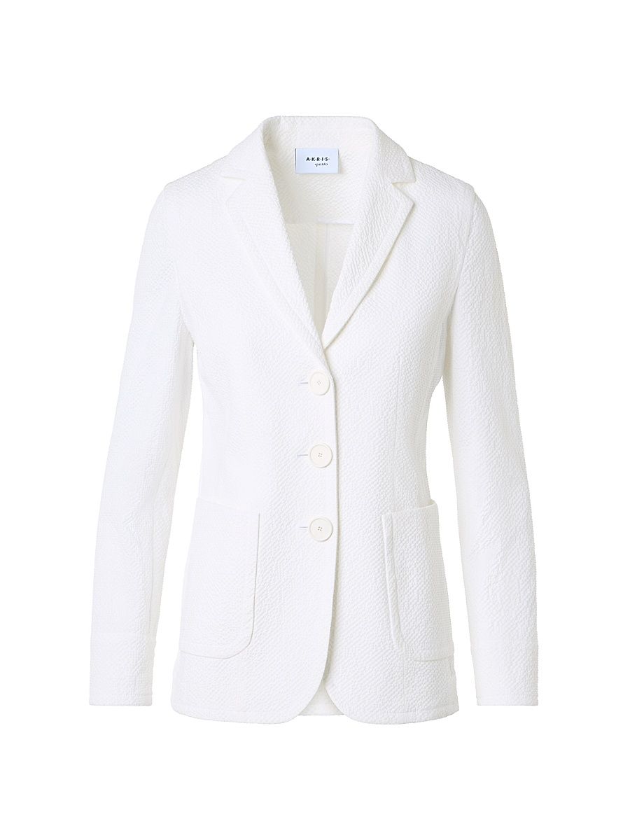 Women's Stretch-Seersucker Single-Breasted Jacket - Cream - Size 16