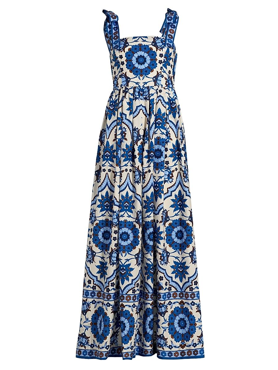 Women's Tula Floral Cotton Poplin Maxi Dress - Mystic Blue - Size 12