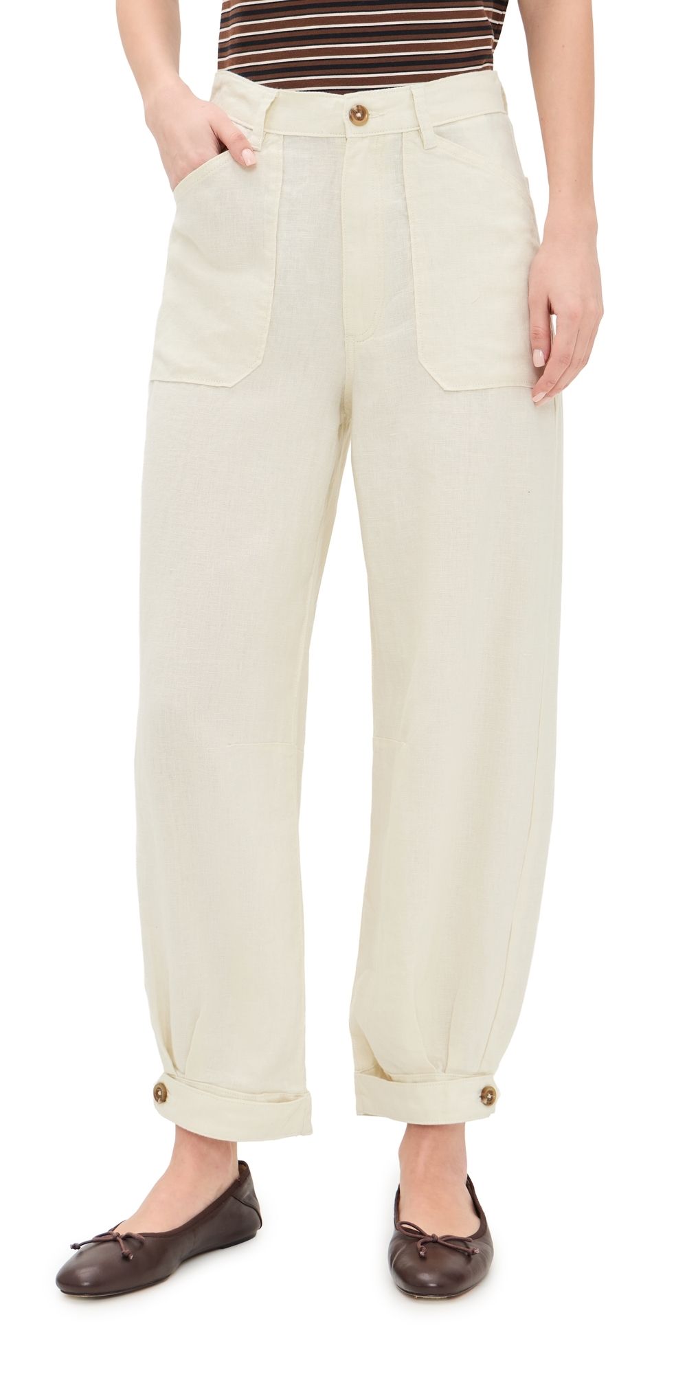 DL1961 Taylor Relaxed Barrel High Rise Ankle Trousers Flax Linen 32