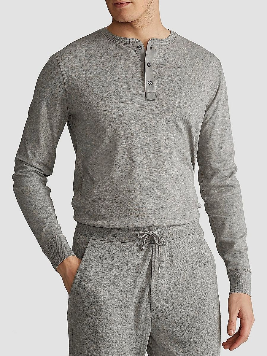 Ralph Lauren Purple Label Men's Long-Sleeve Cotton Henley T-Shirt - Light Grey - Size XXL