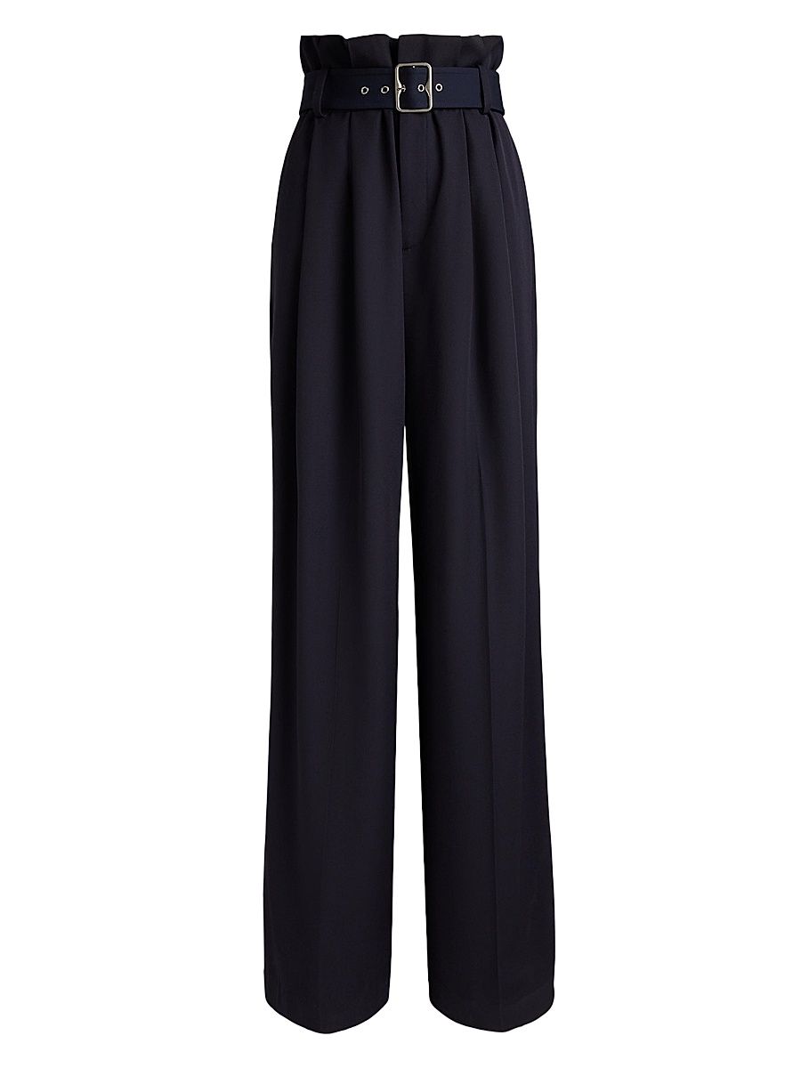 Women's Alan Wool High-Rise Wide-Leg Paperbag Pants - Icon Navy - Size 8