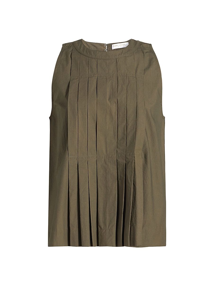 Women's Natalia Pleated Cotton Sleeveless Top - Olive Green - Size Large