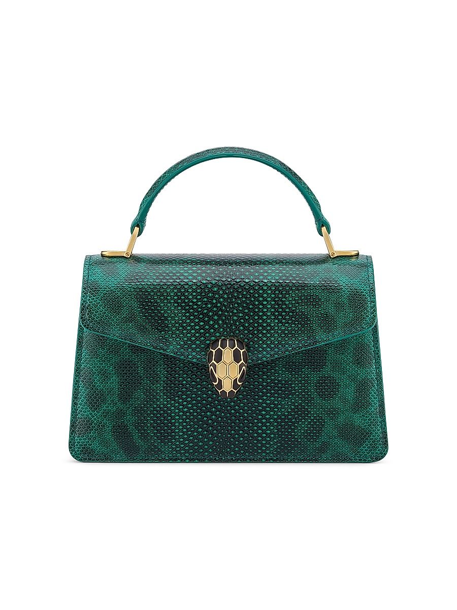 Women's Serpenti Snakeskin-Embossed Leather Top Handle Bag - Smeraldo Prezioso