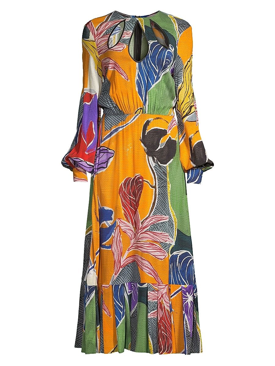 Women's Floral Cut-Out Maxi Dress - Orange - Size 8