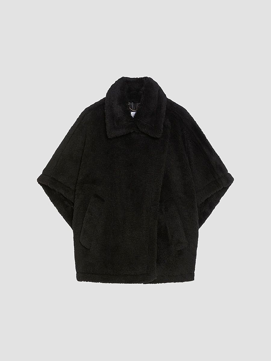 Max Mara Women's Cape in Alpaca and Wool Teddy Fabric - Black
