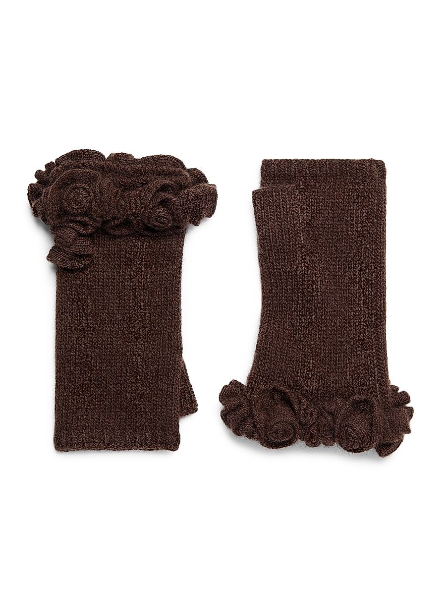 Women's Ruffled Cashmere Fingerless Gloves - Chocolate Brown