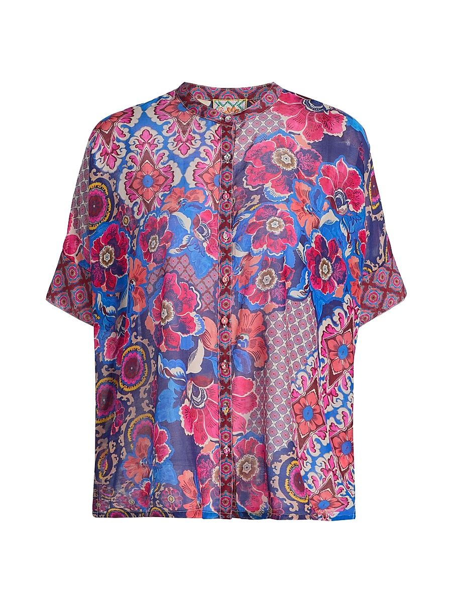 Women's Shiro Printed Cotton-Silk Shirt - Acanthus - Size XL
