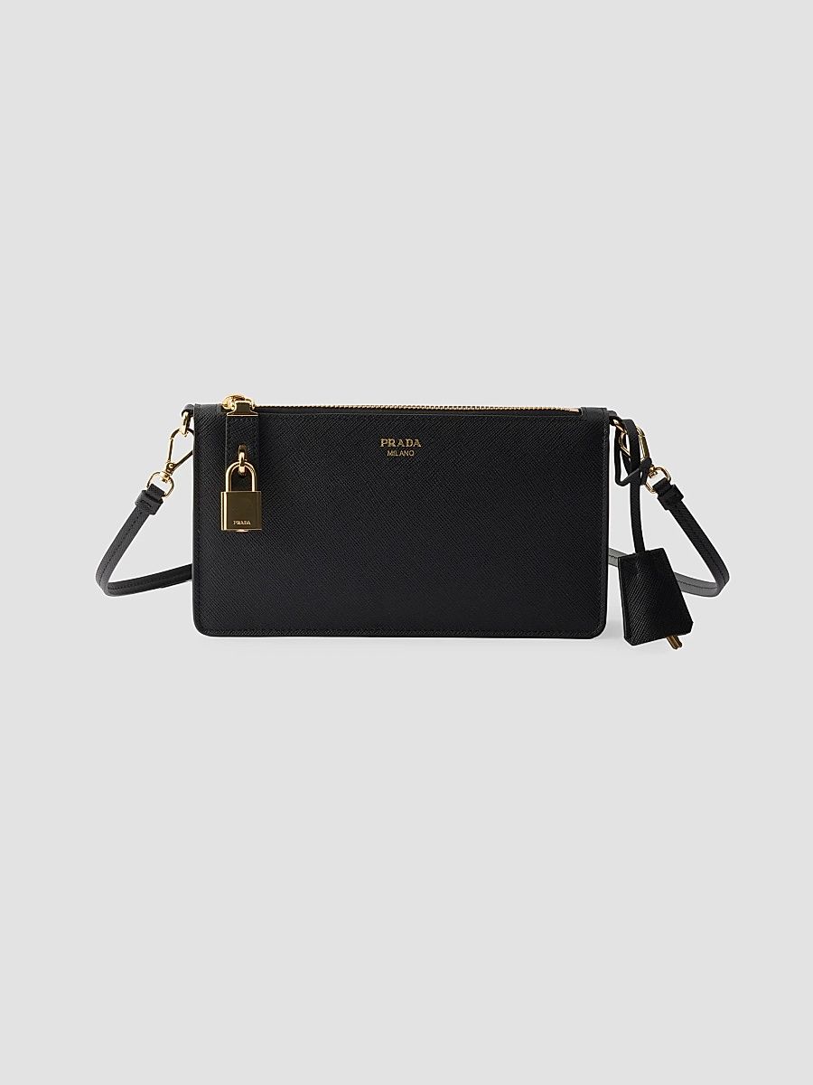Women's Saffiano Leather Smartphone Pouch - Black
