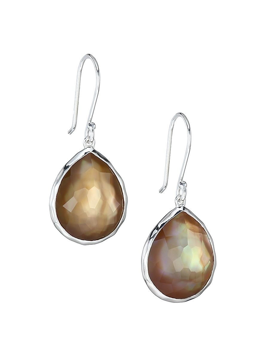 Women's Rock Candy Sterling Silver & Brown Shell Doublet Teardrop Earings - Silver