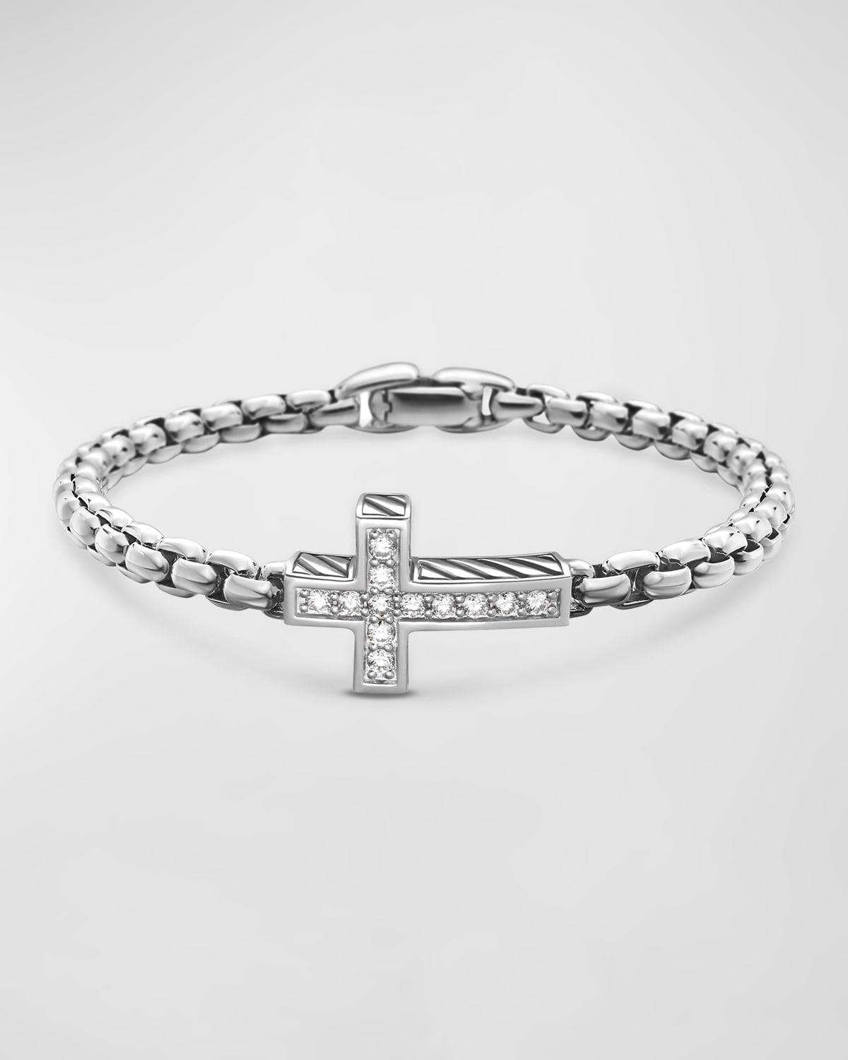 Men & apos;s Silver Diamond Cross Station Bracelet