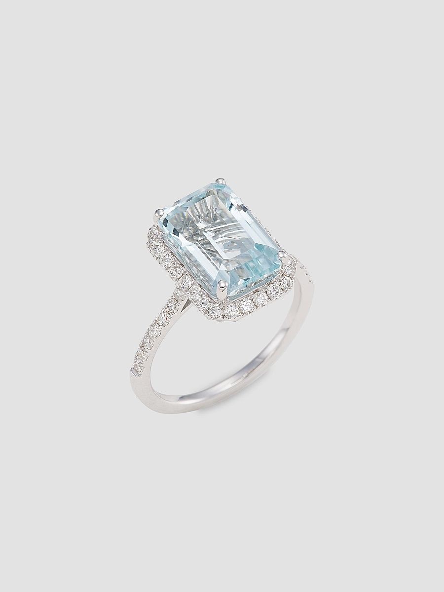 Saks Fifth Avenue Collection Women's 14K White Gold, Aquamarine & Diamond Ring - White Gold - Size 7