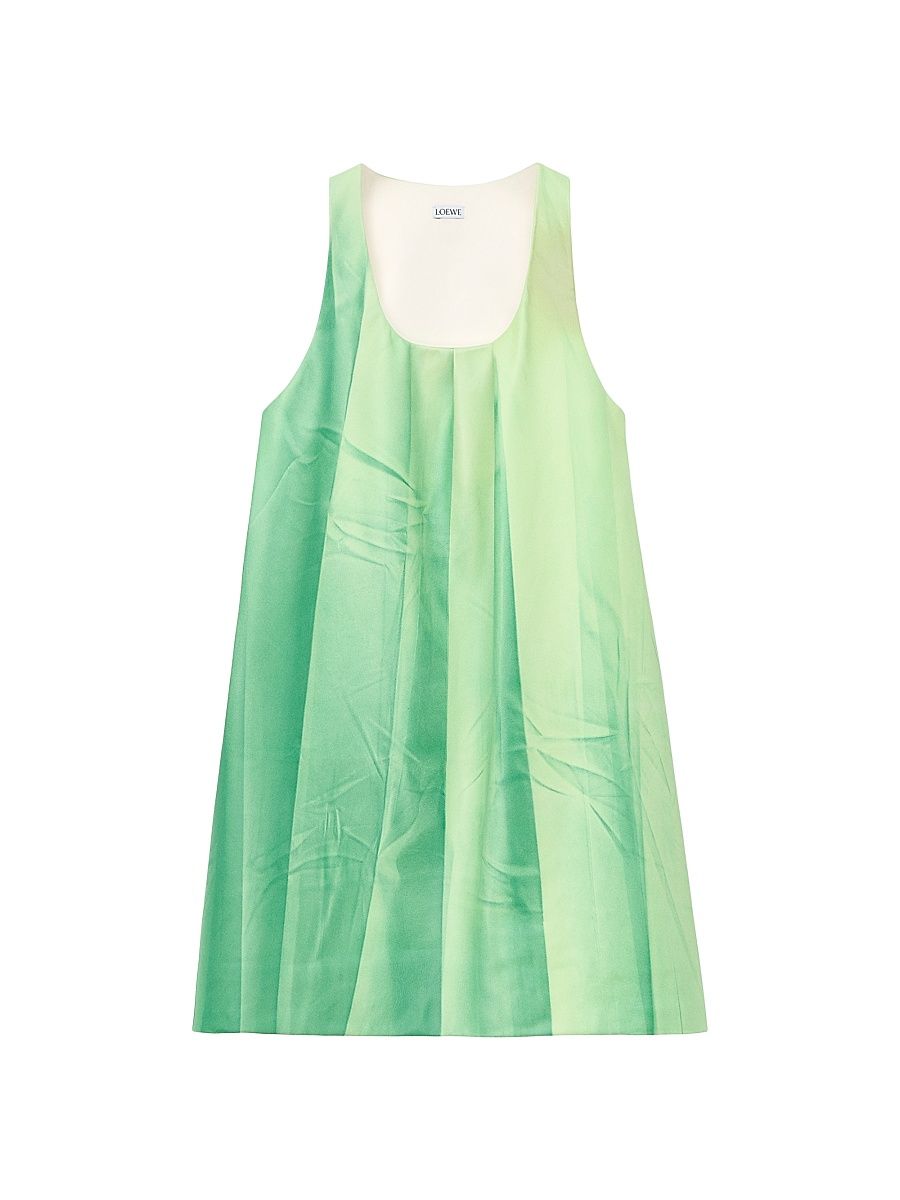 Women's Pleated Leather Minidress - Green - Size 8