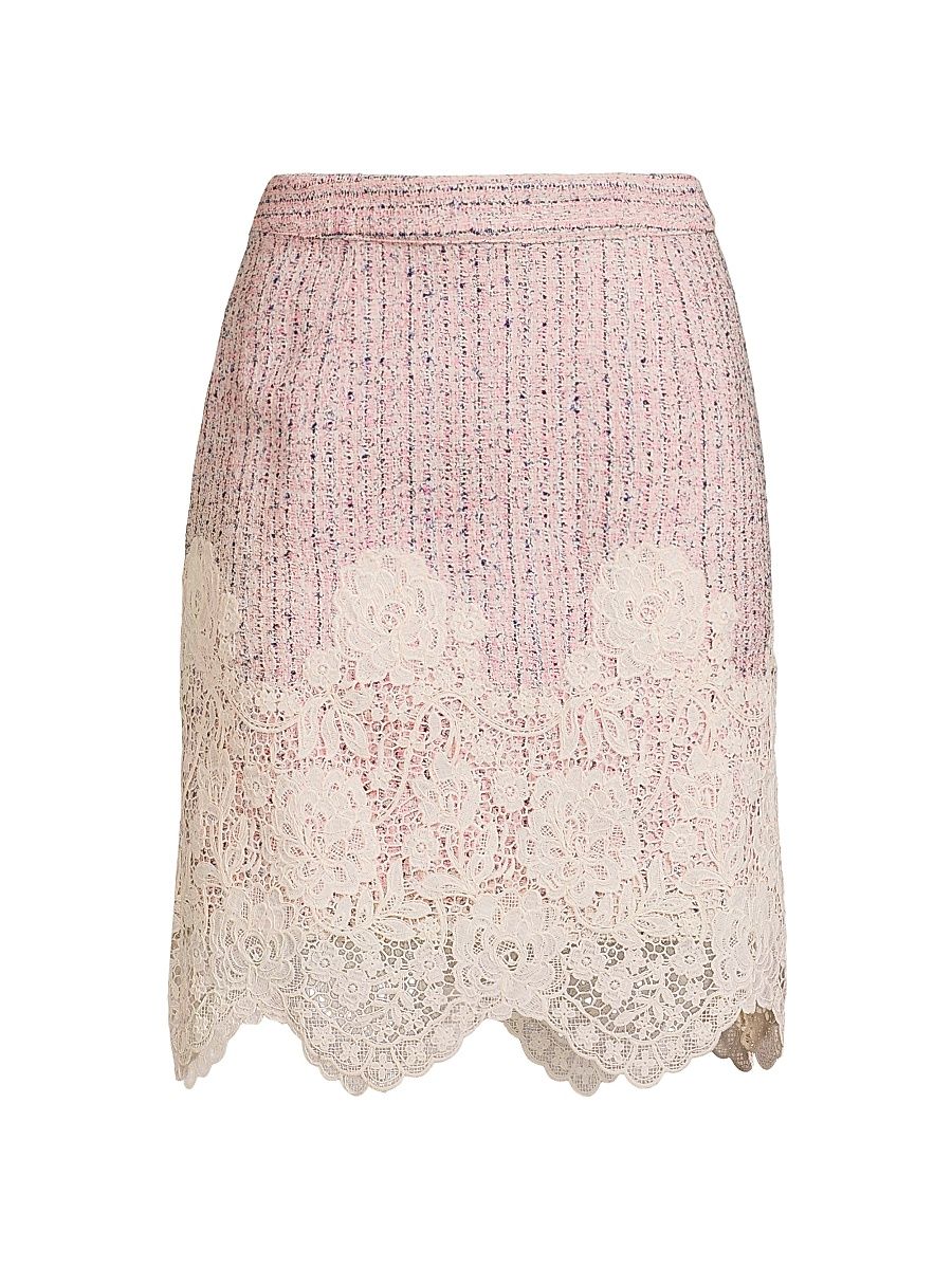 Women's Bettany Lace-Appliqué Scalloped Bouclé Miniskirt - Pink Bliss Blushing Boucle - Size 16