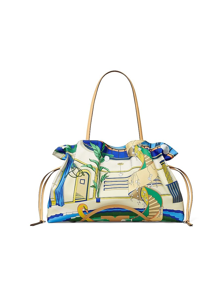 Women's Ella Printed Drawstring Tote Bag - Pool Blue
