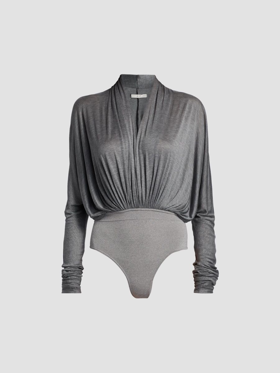 Co Women's Gathered Jersey Bodysuit - Grey - Size Large