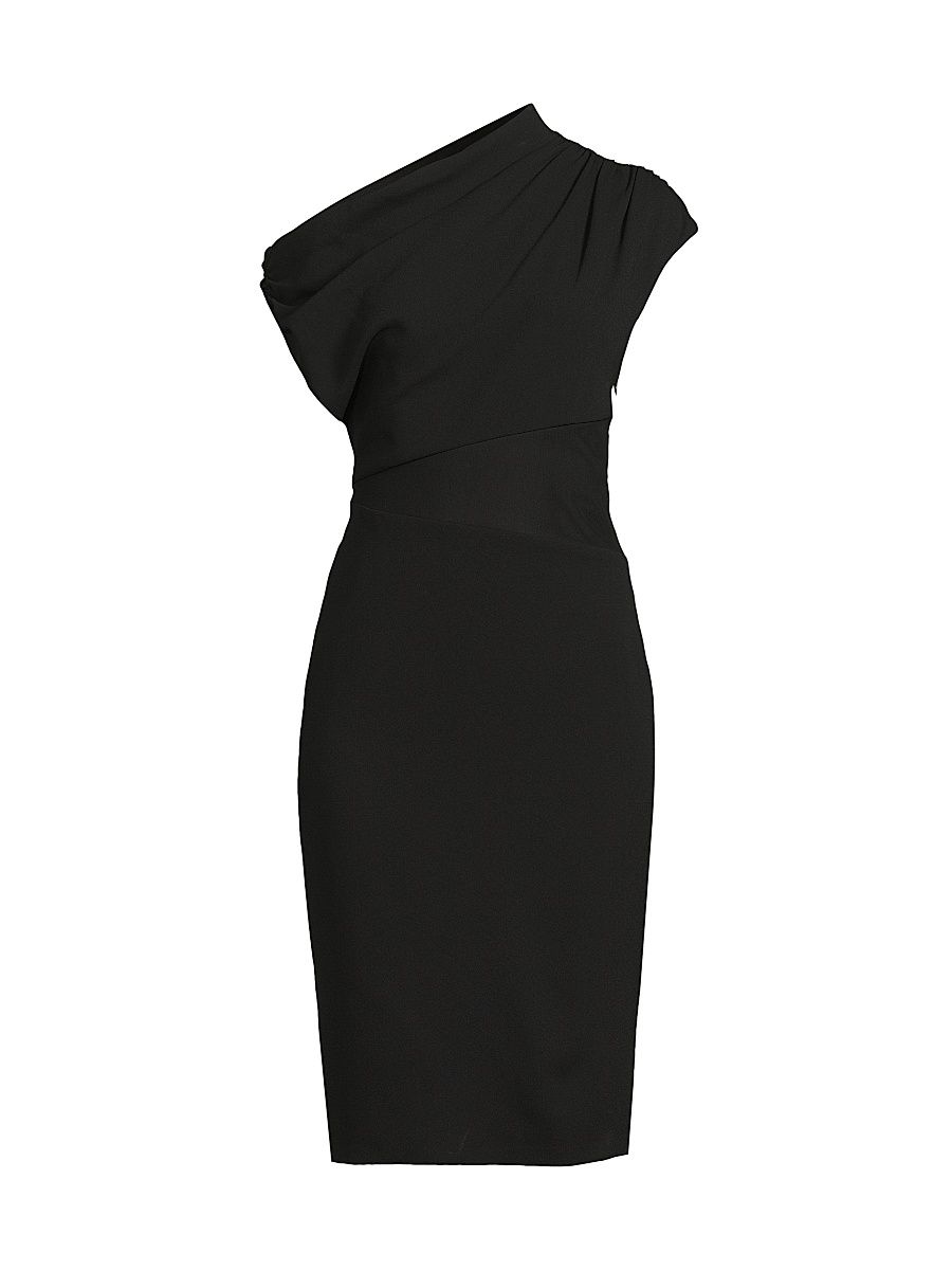 Women's Crepe Jersey One-Shoulder Midi-Dress - Black - Size 12