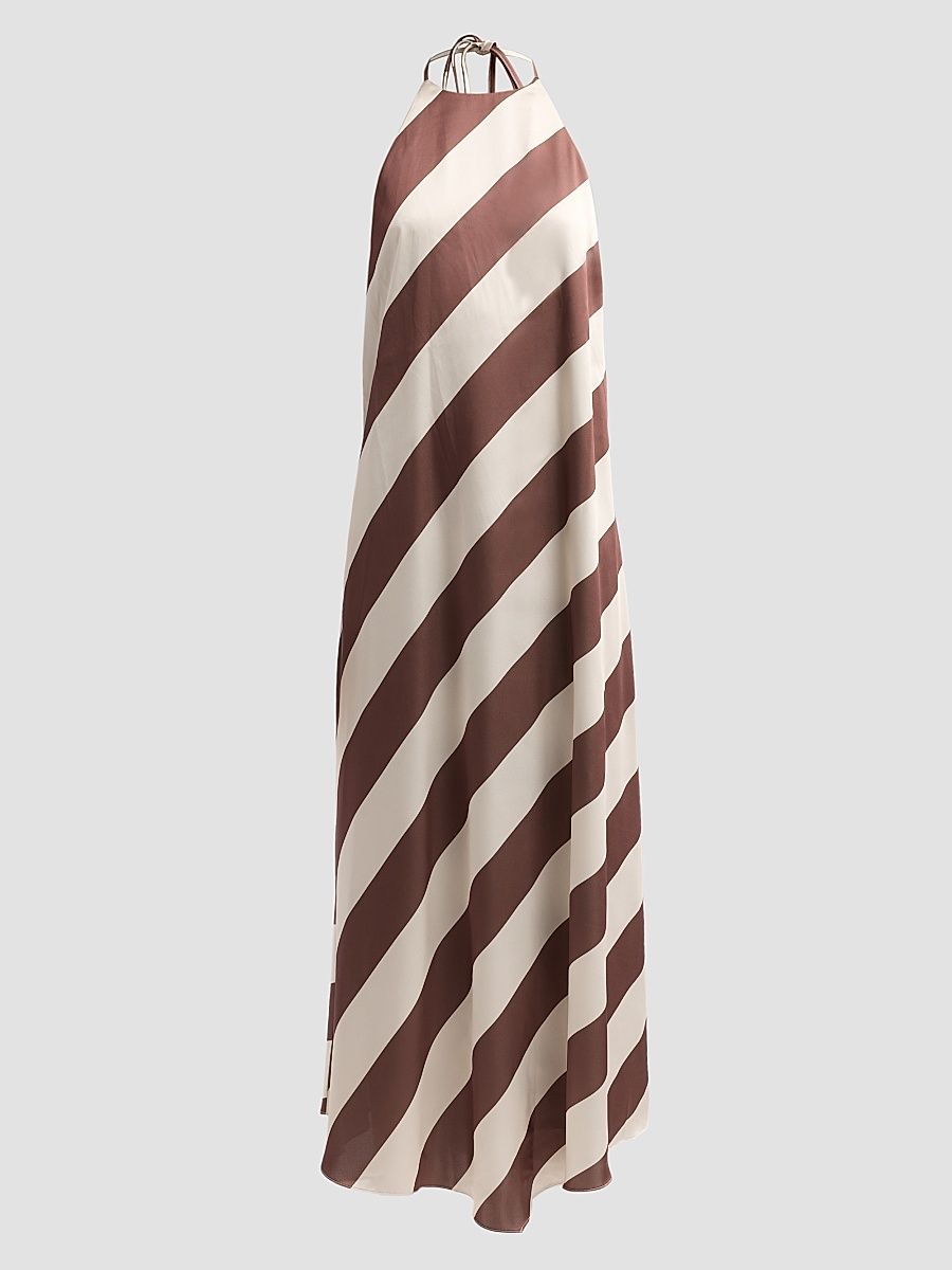 Women's Marci Striped Open-Back Midi Dress - Cocoa Almond Stripe - Size XL