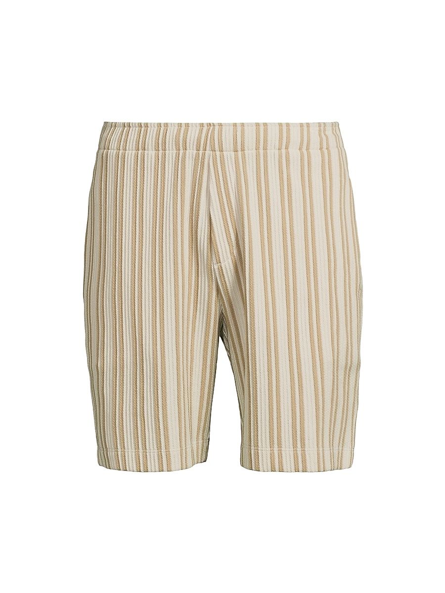 Men's Striped Cotton-Blend Jacquard Shorts - Terrapin Combo - Size XL