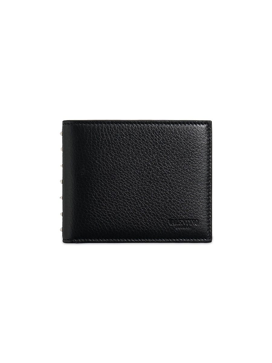 Men's Rockstud Wallet in Grainy Calfskin - Black