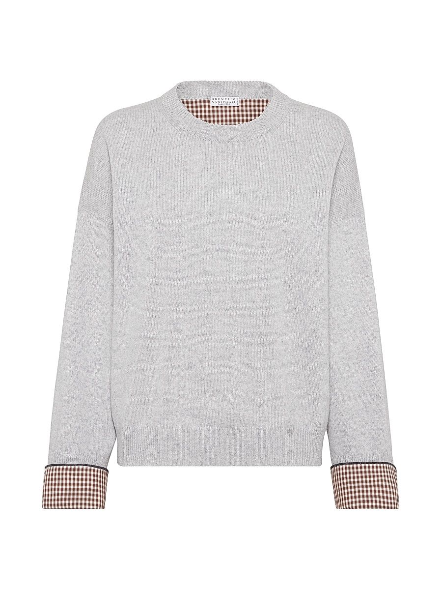 Women's Cashmere Sweater with Shiny Shirt Details - Pebble - Size XXXL