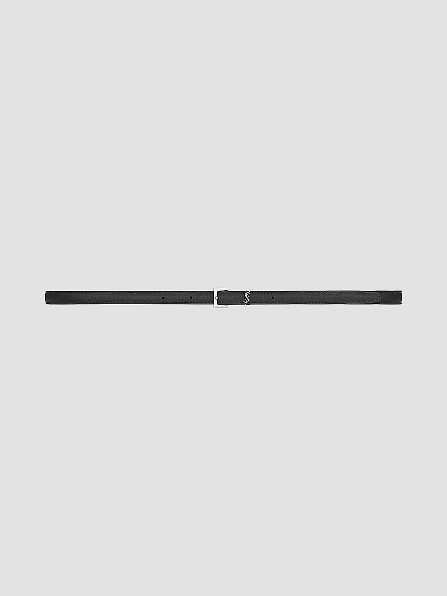 Saint Laurent Women's Cassandre Extra Thin Belt in Smooth Leather - Black - Size 36