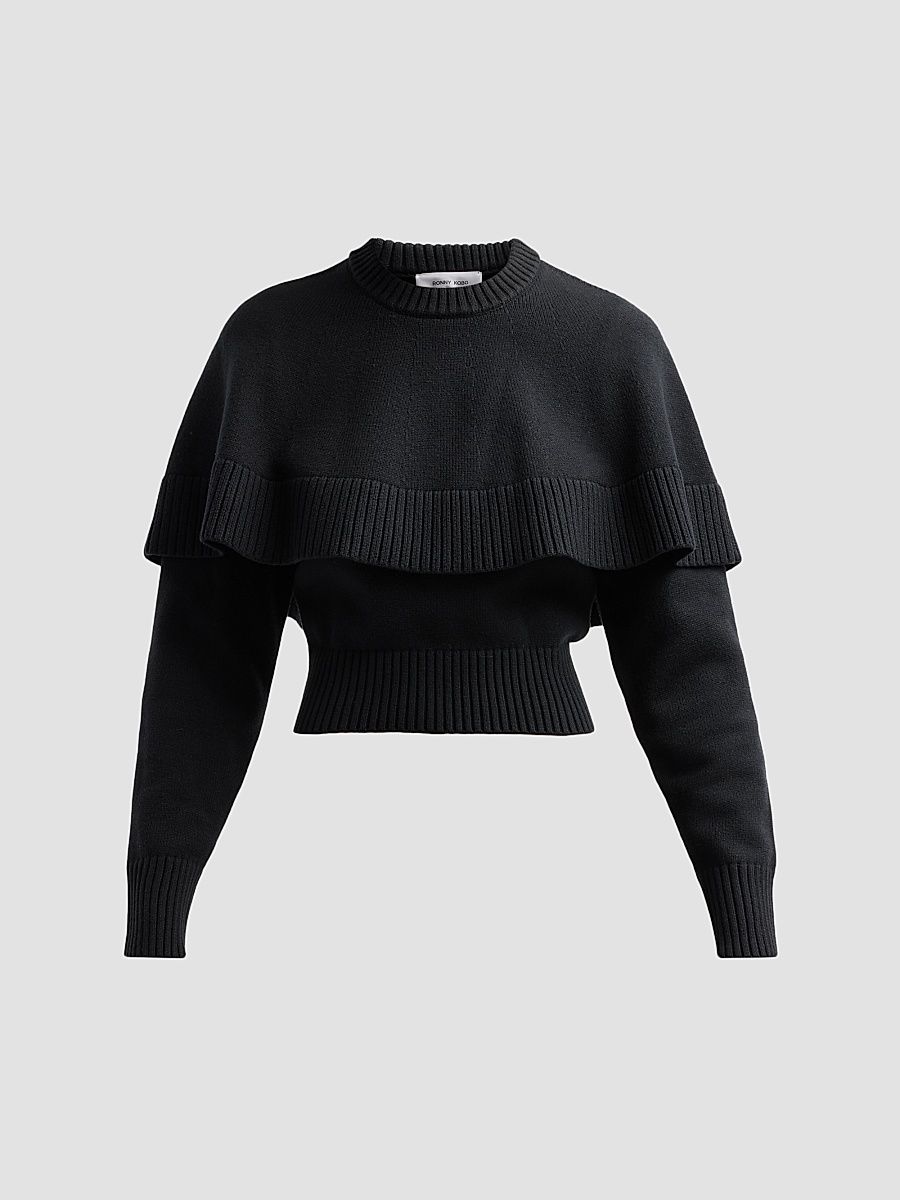 Ronny Kobo Women's Evian Layered Cape Sweater - Black - Size Medium