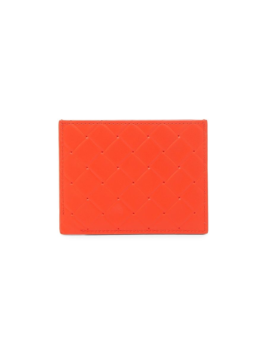 Men's Intrecciato Stamp Leather Card Case - Cherry Tomato Silver