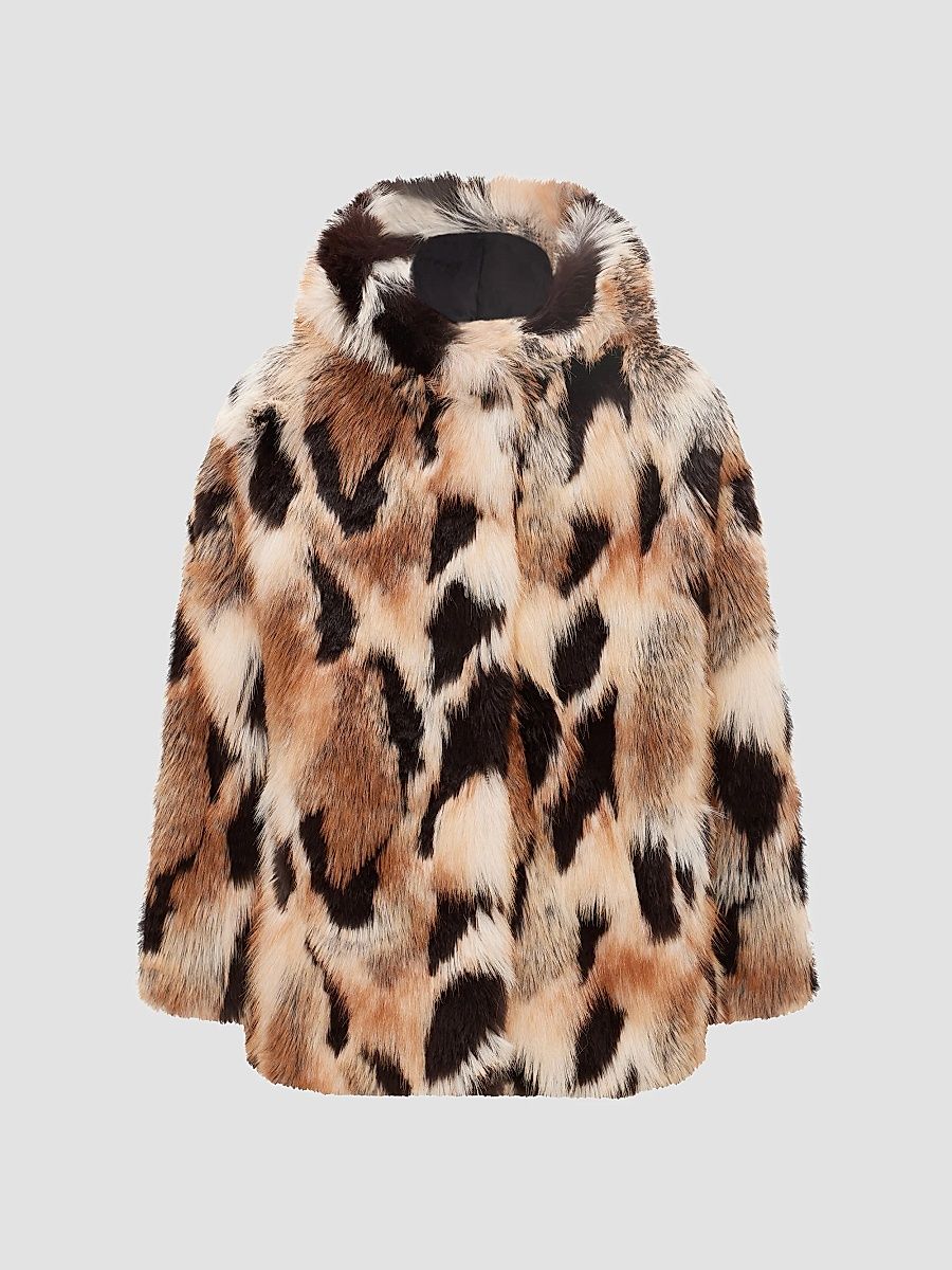 Lyla Grant Women's Fox Jacket with Hood - Multicolor - Size Small