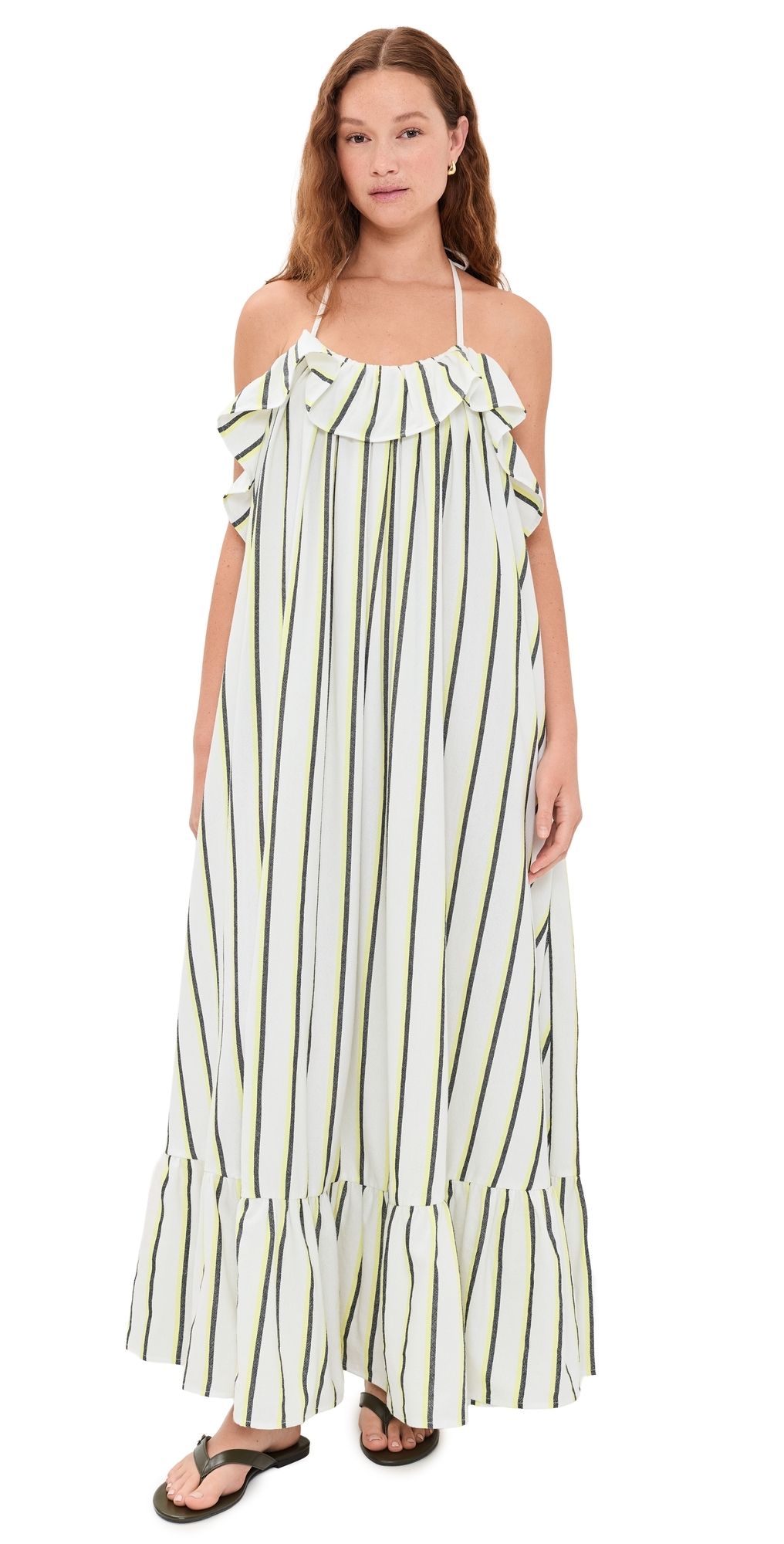 MARRAKSHI LIFE The Ruffled Midi Dress Stripe 20 XXS