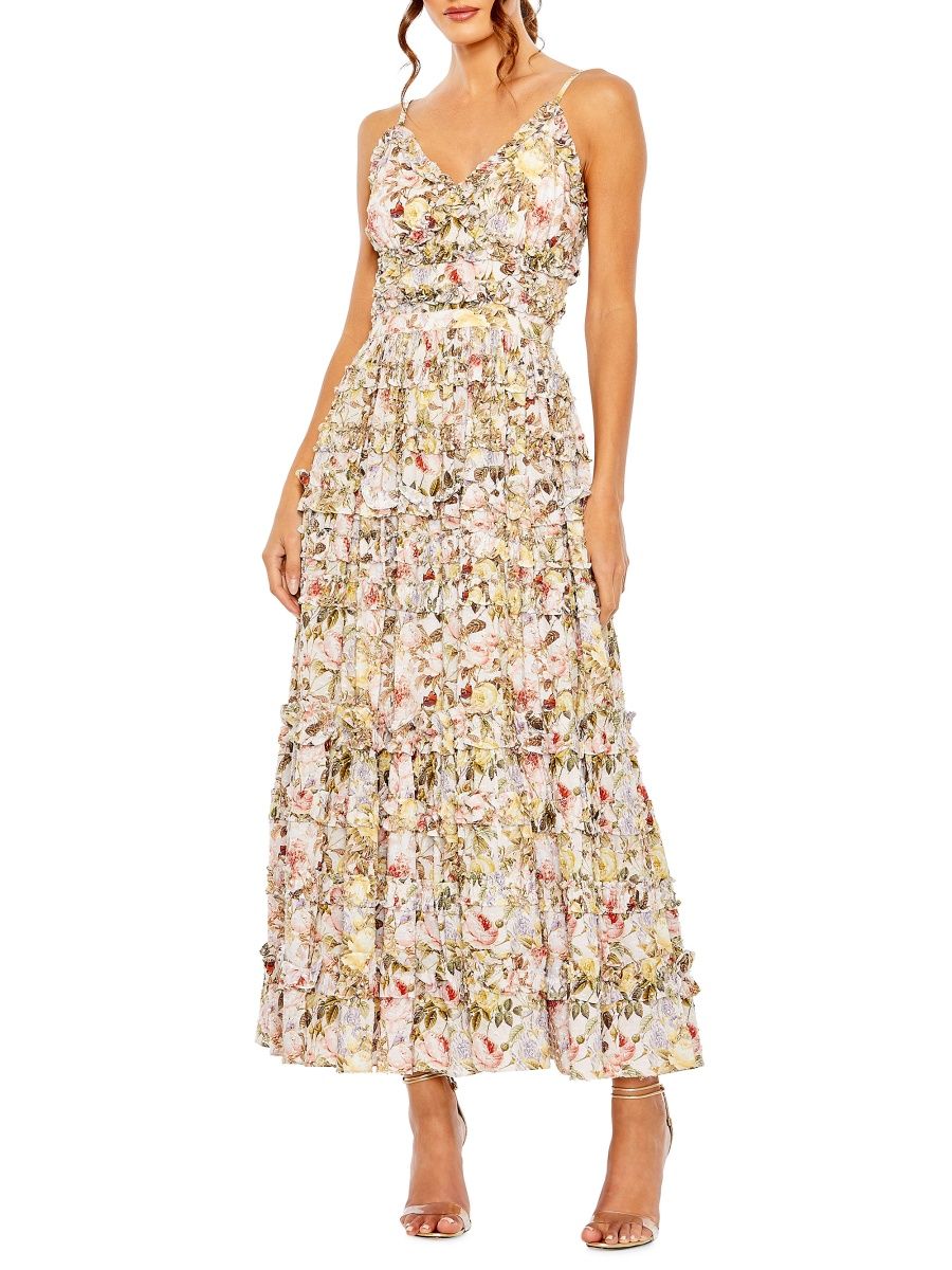 Mac Duggal Women's Floral Textured Tiered Cocktail Dress - Ivory Multi - Size 10
