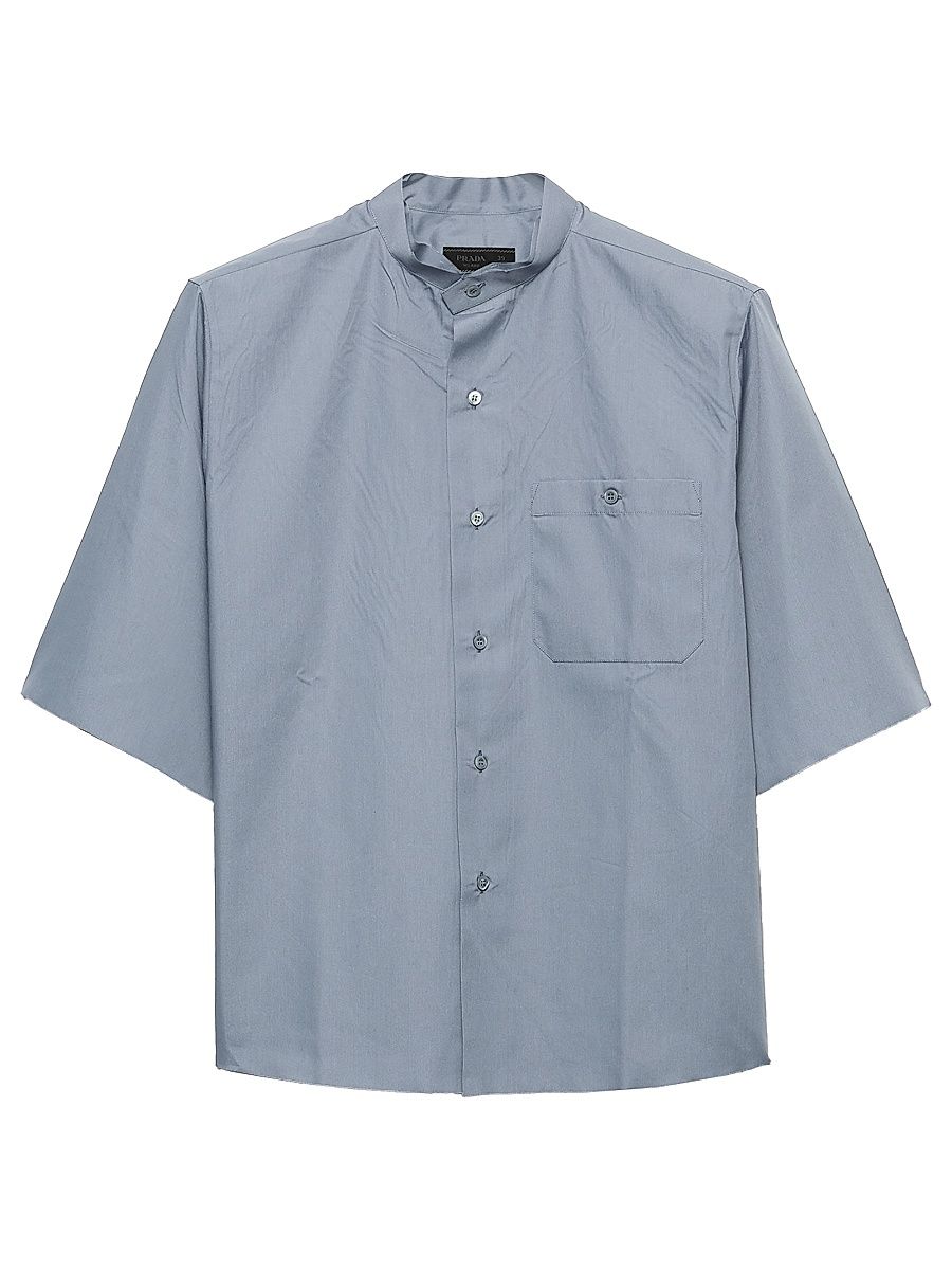 Men's Short-Sleeved Cotton Blend Shirt - Blue - Size 17
