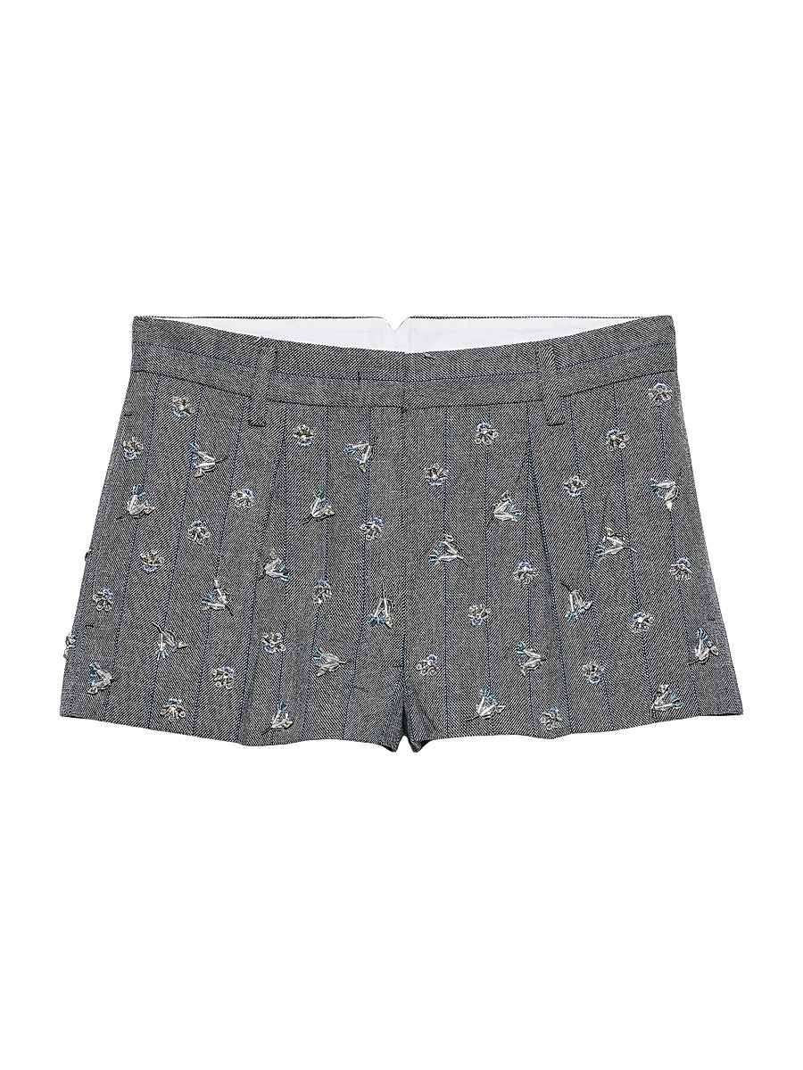 Women's Embroidered Wool Pinstripe Shorts - Grey - Size 6