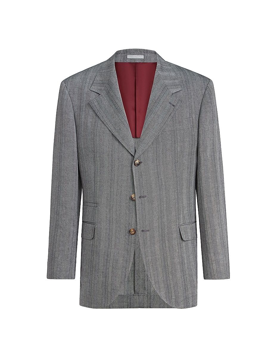 Men's Hemp, Virgin Wool and Silk Chevron Tailor Blazer - Medium Grey - Size 46