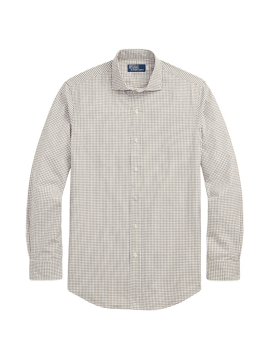 Men's Glen Plaid Cotton Poplin Button-Front Shirt - White Fall Brown - Size XXL