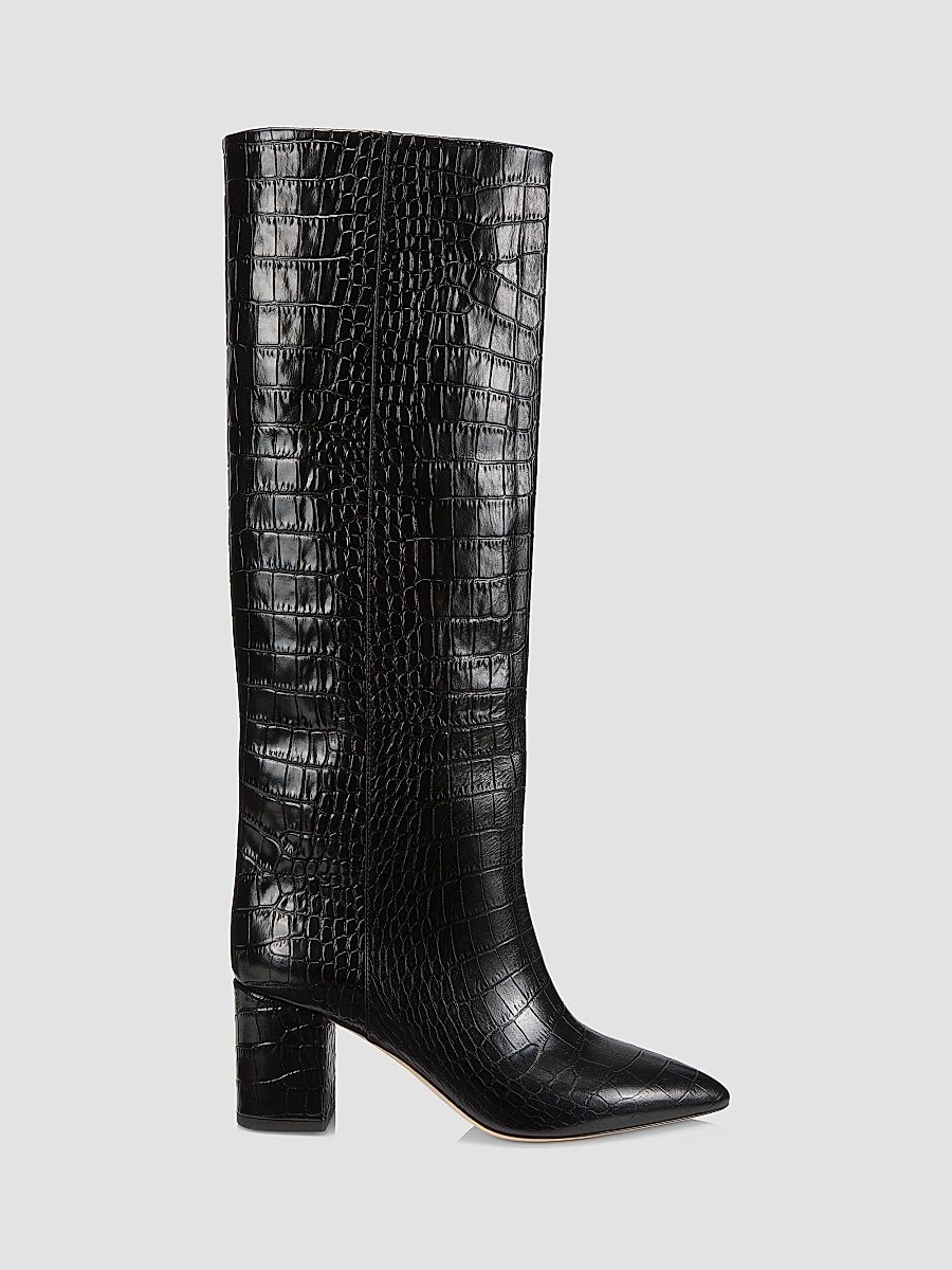 Women's Anja 70MM Crocodile-Embossed Leather Boots - Carbone - Size 10
