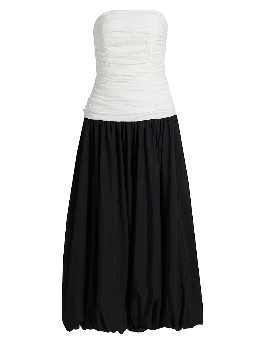 Women's Despina Ruched Colorblocked Strapless Midi-Dress - Ivory Black - Size 10