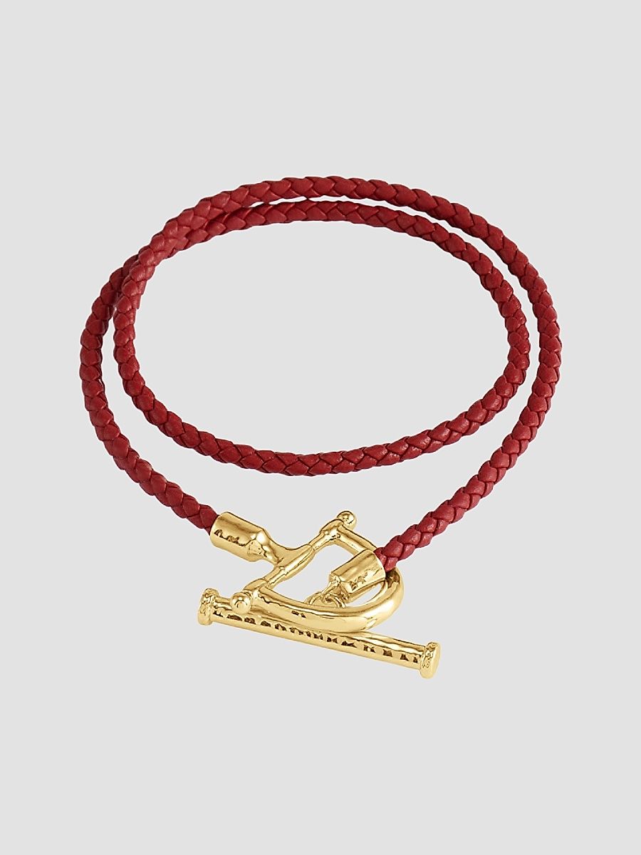 Women's Cheval Braided Leather & 18K-Gold-Plated Wrap Bracelet - Rouge