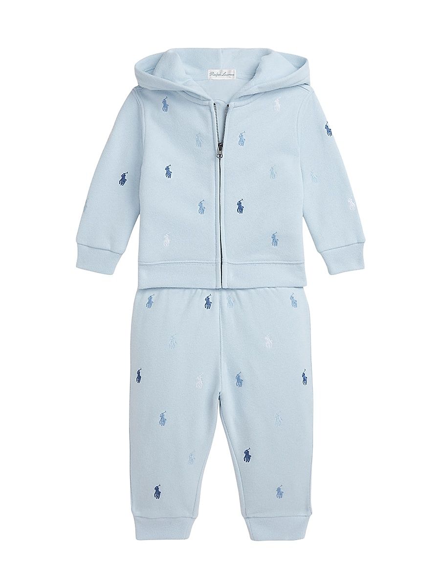Baby Boy's Polo Pony Fleece Hoodie & Pants Set - Blue - Size 9 Months