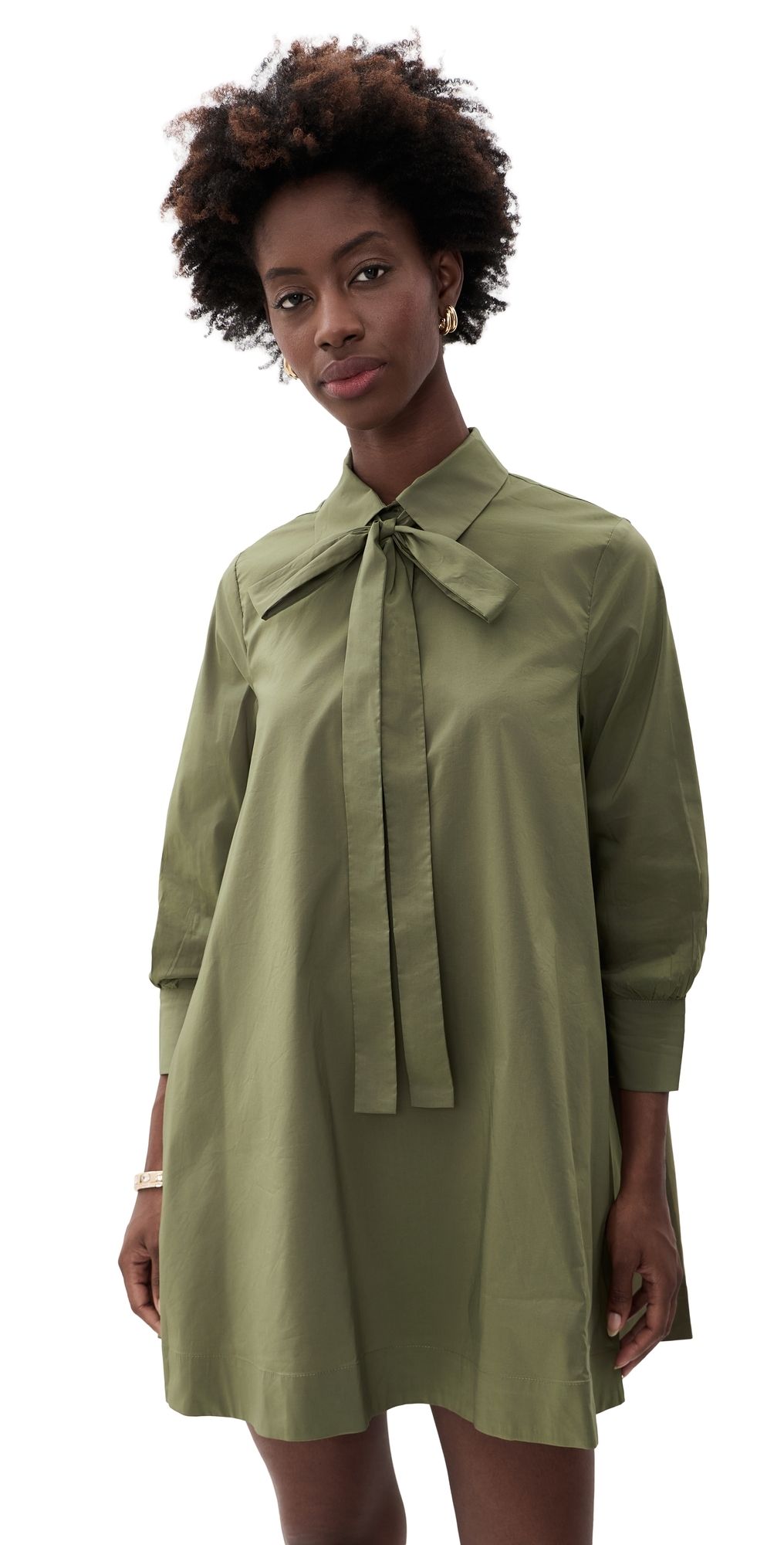 English Factory Bow Shirt Dress Olive S