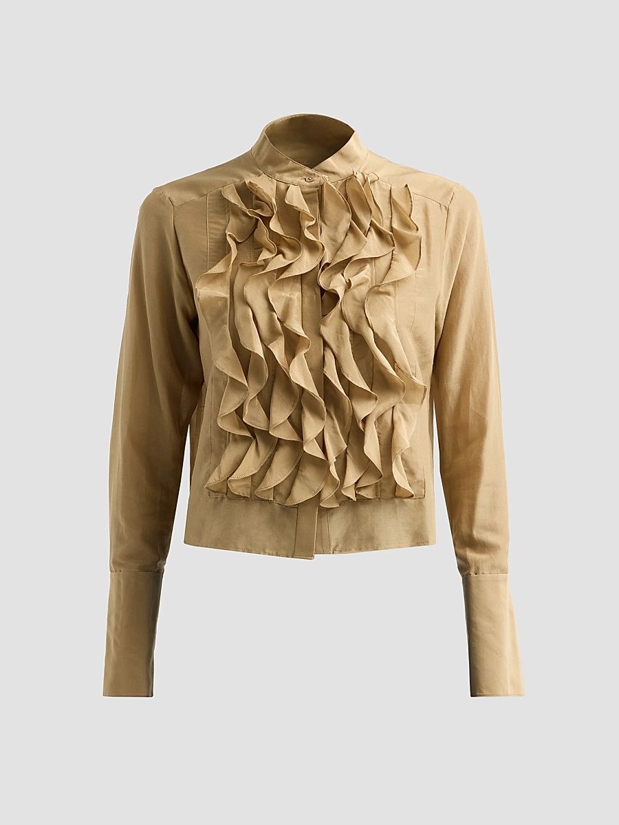 TWP Women's Patti Ruffle Cotton-Silk Blouse - Kelp - Size XL