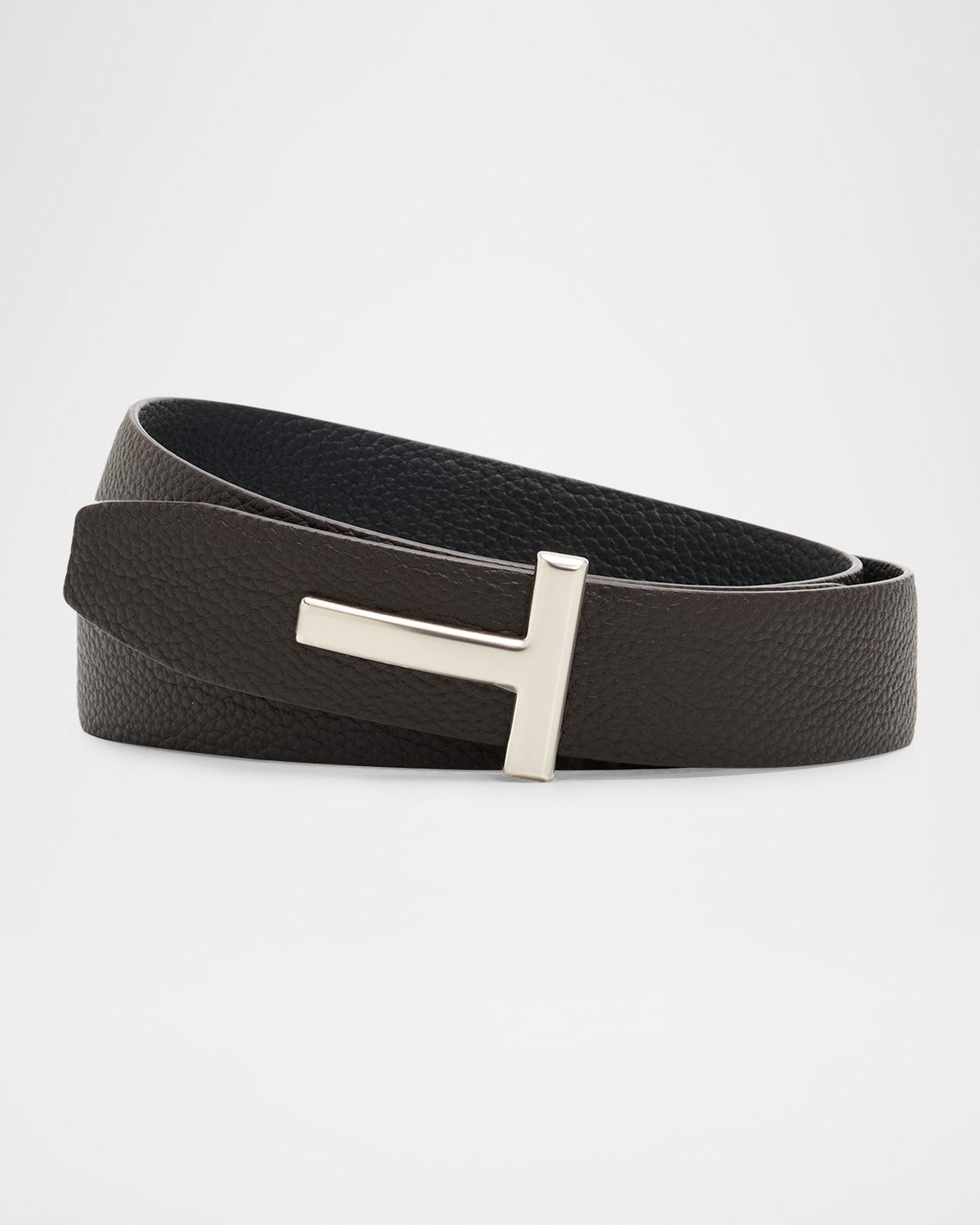 Men & apos;s Reversible T-Buckle Grained Leather Belt